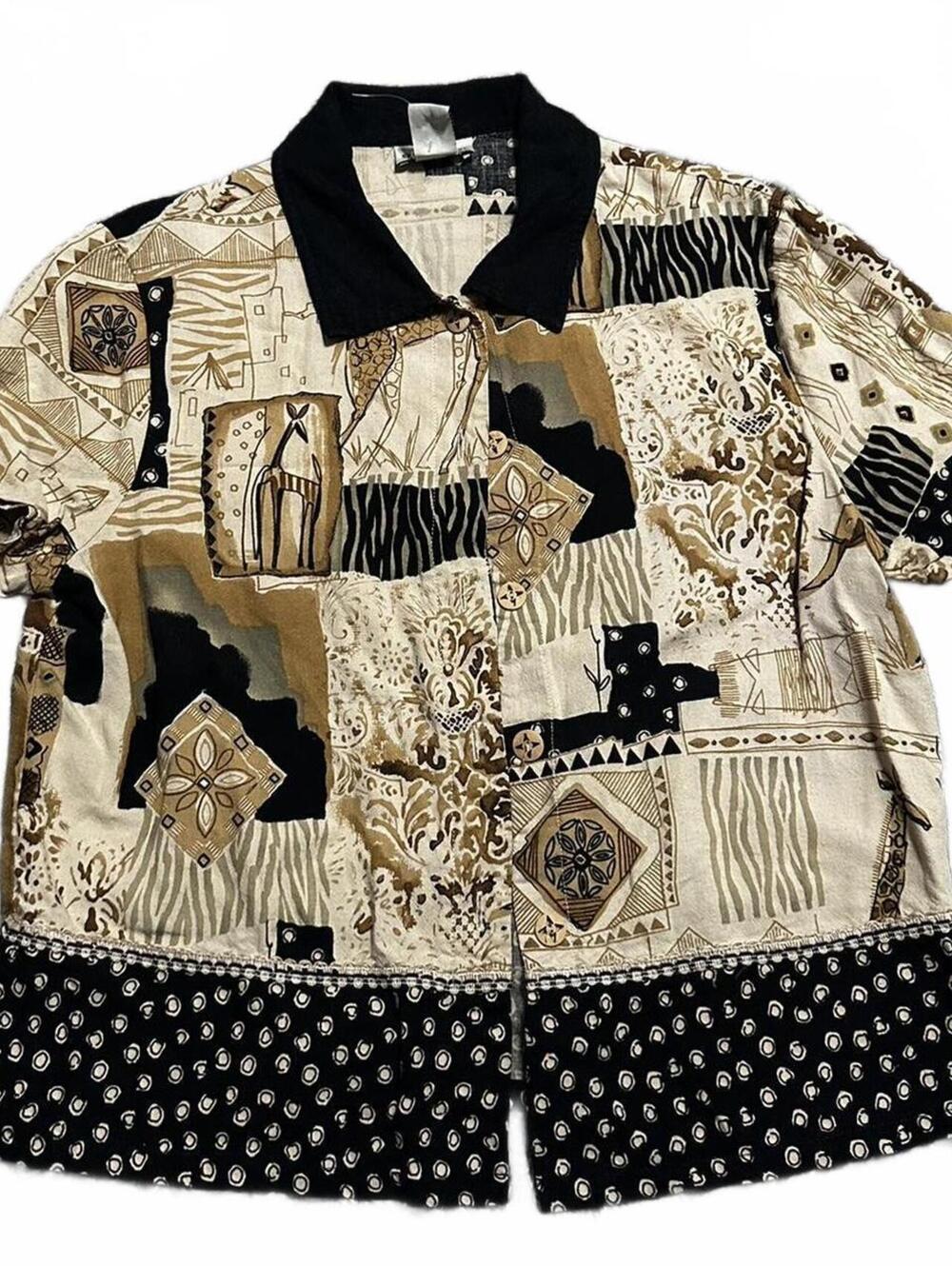 90s Studio Ease Retro Animal Print Button Boho Top Size 6